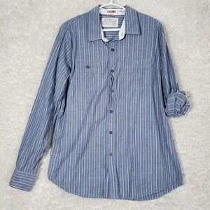 Gramicci Mens Blue Stripe Button Up Shirt Size M Roll Tab Sleeves Casual Outdoor